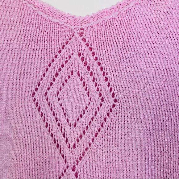 Vintage petal pink short sleeve sweater top with diamond open weave in front.  M - Picture 2 of 3